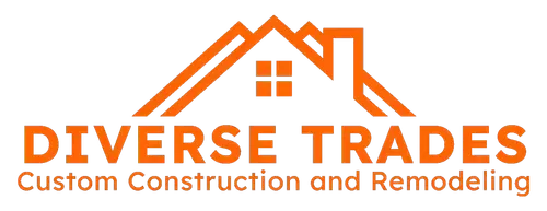 Orange logo for Diverse Trades Custom Construction and Remodeling with a house roof icon