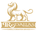 Golden lion logo with “RR Dallas Funeral & Cremation Services” text on white background
