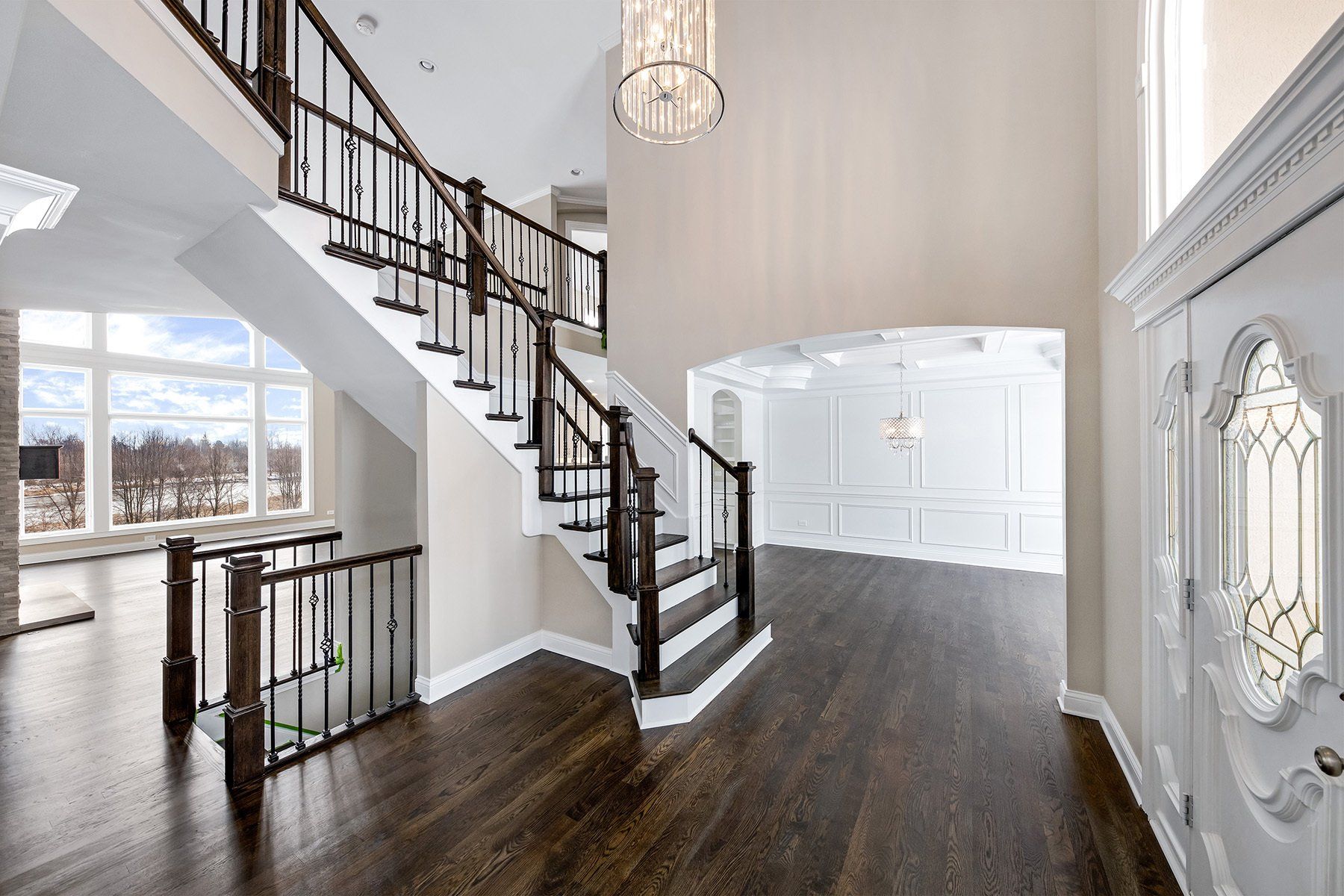 There is a staircase in the middle of the room.
