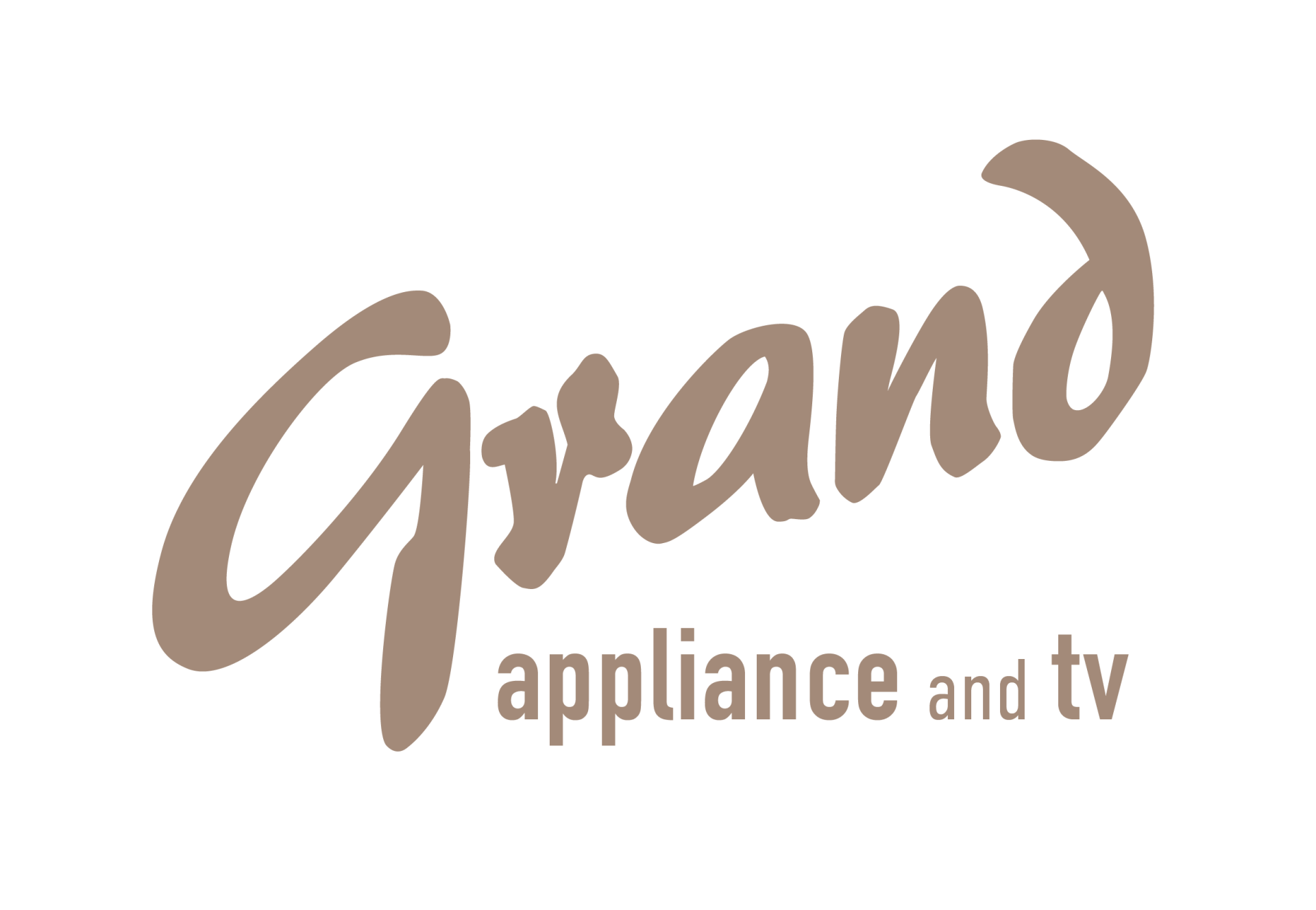 A logo for grand appliance and tv on a white background