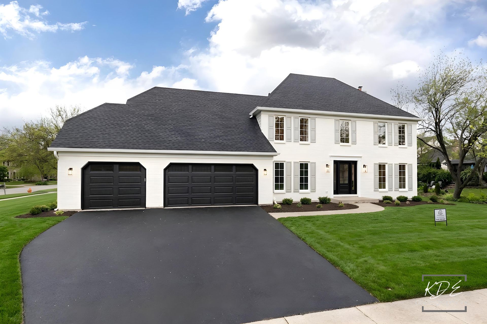 A large house with a lot of windows and a large driveway