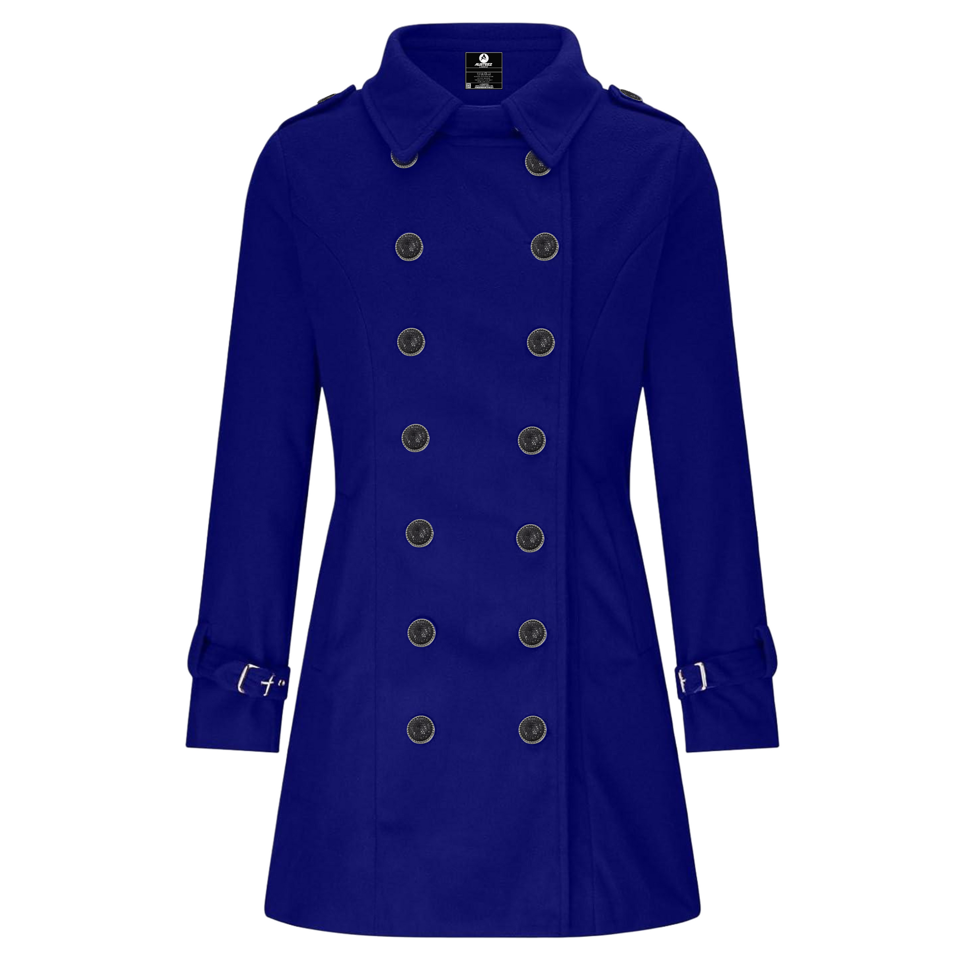 Royal blue badass trench coat front view
