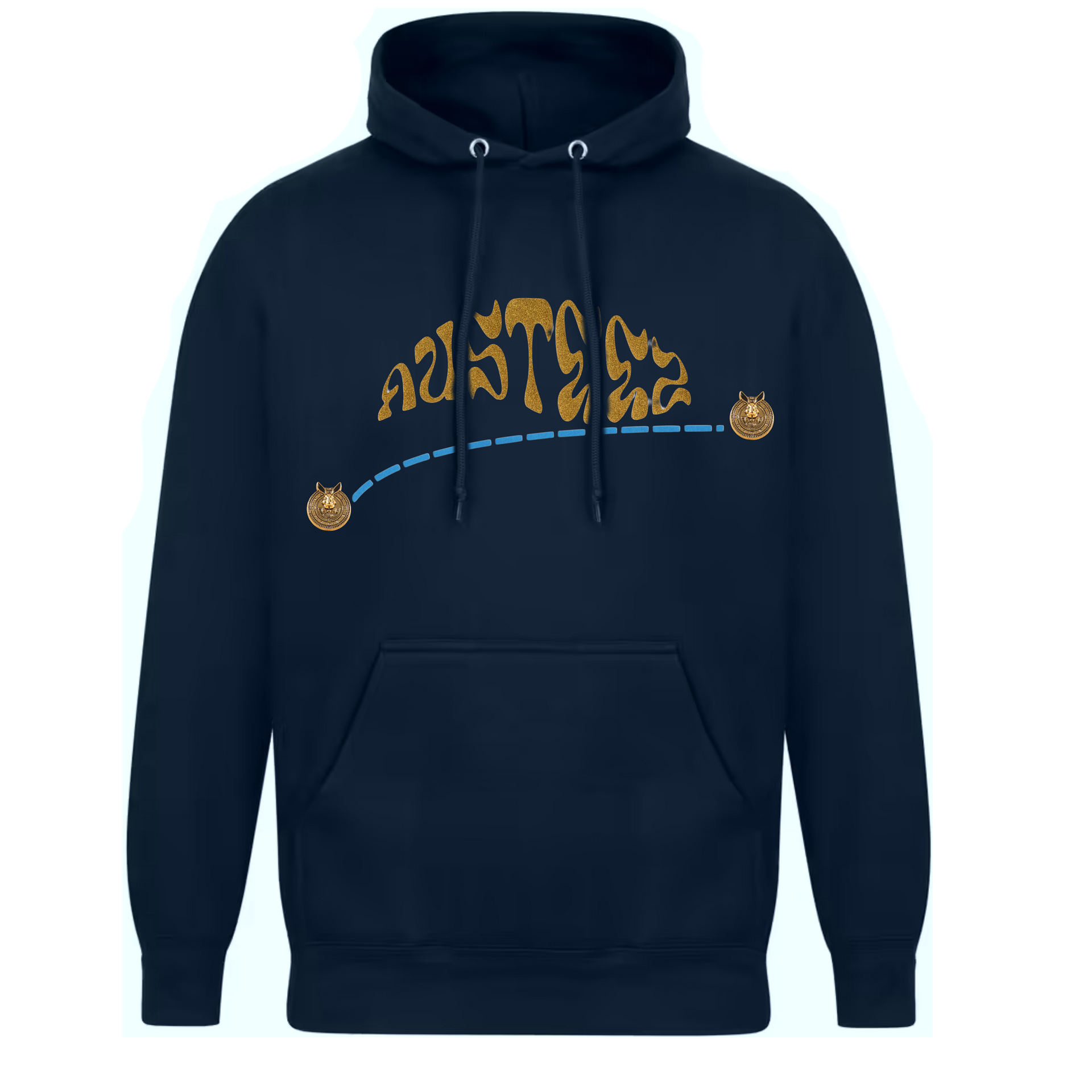 Navy blue hoodie with gold 