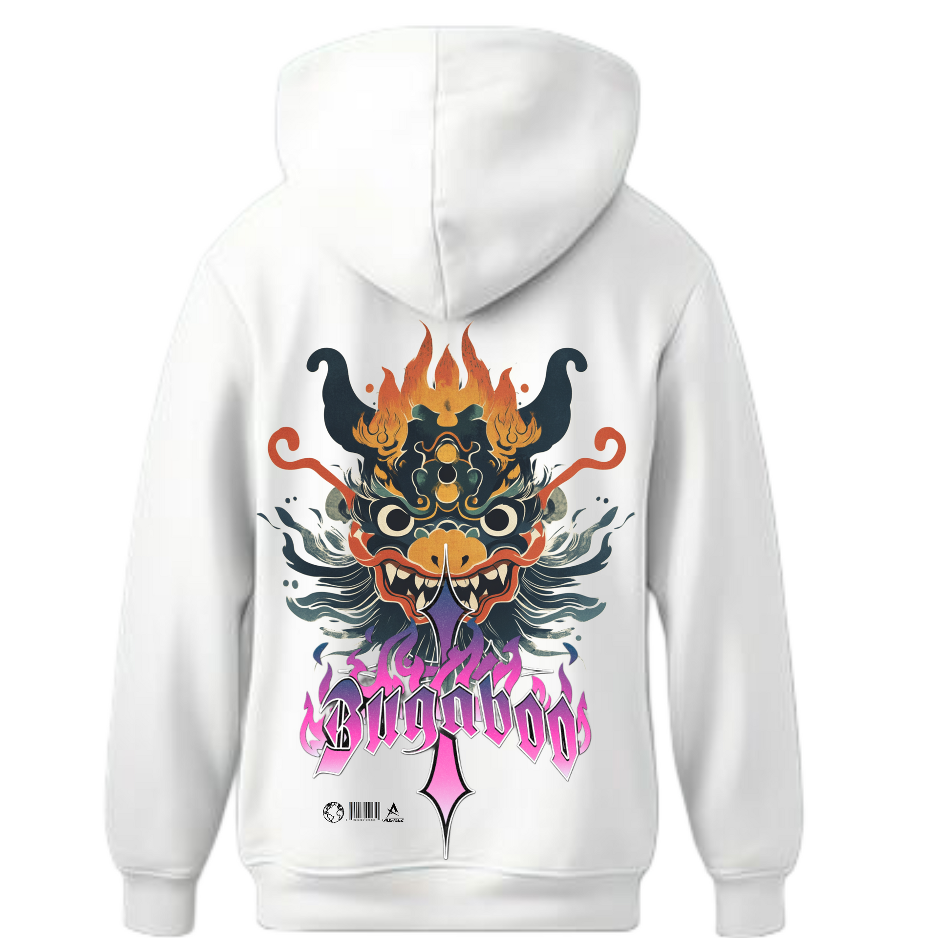 Black hoodie with pink graphic on the front.