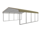 White metal carport with a peaked roof and open sides, shown in perspective