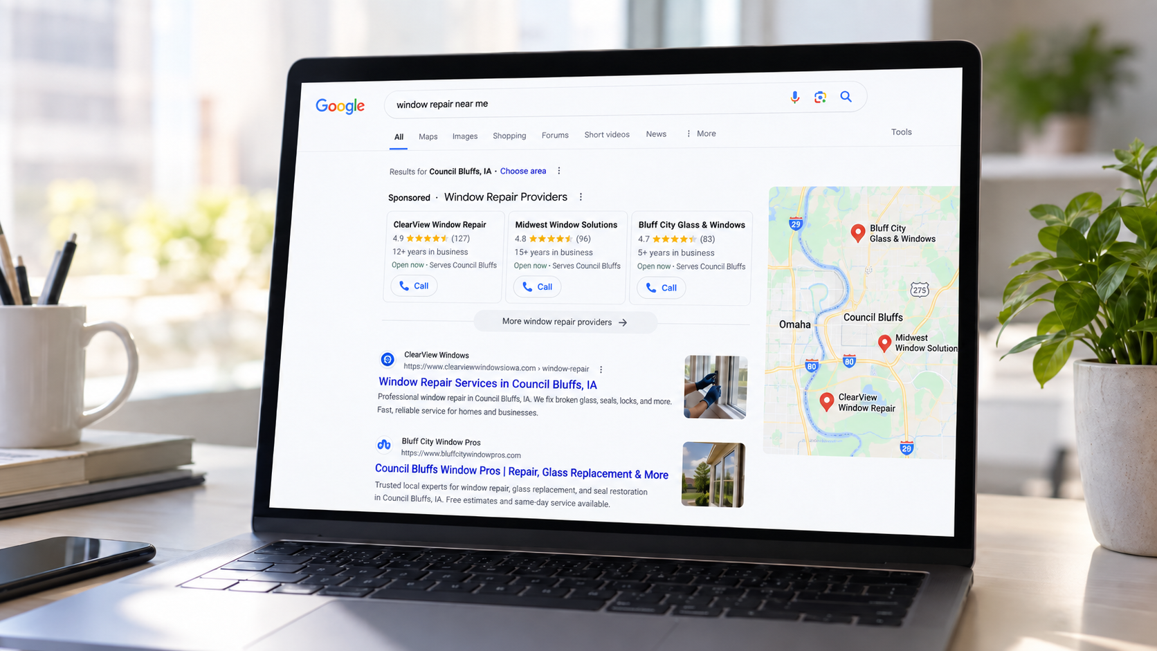 Google Local Services Ads results at the top of a search for window repair