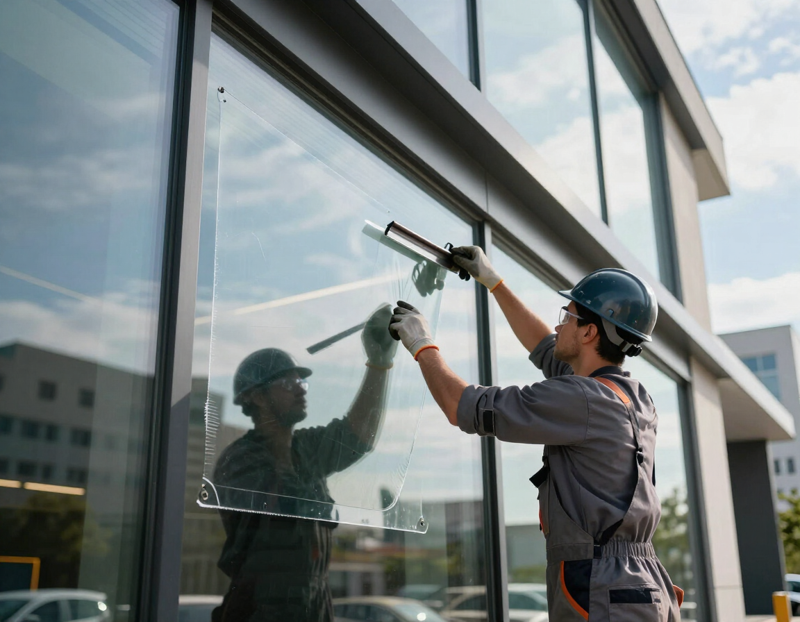 Glass installer at work