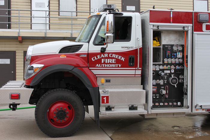 Clear Creek Fire Authority fire truck parked outside station