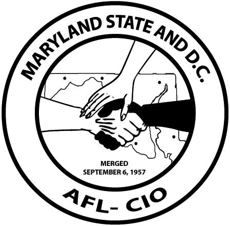 Maryland State and D.C. AFL-CIO logo with hands clasped over a map and “Merged September 6, 1957”