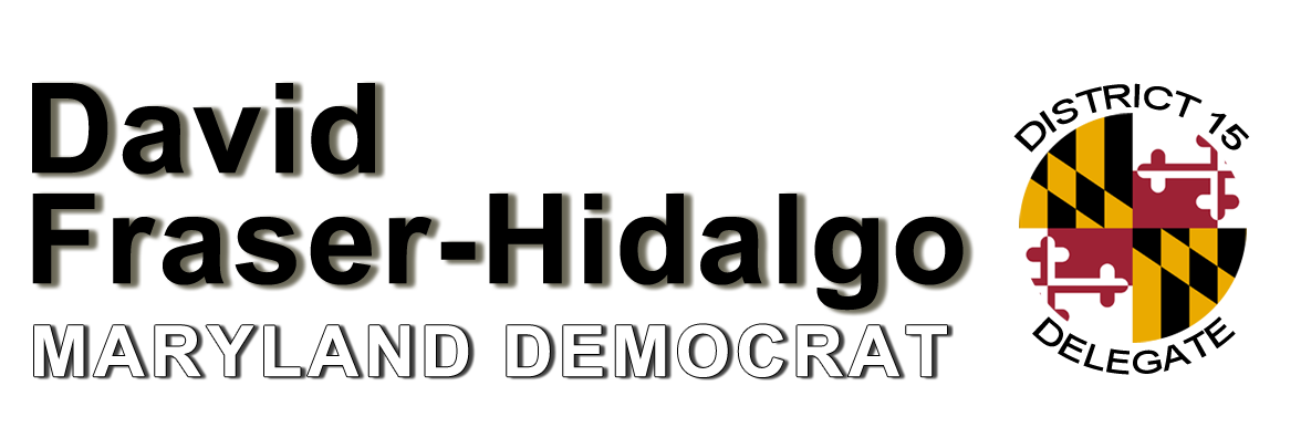 Campaign logo for David Fraser-Hidalgo, Maryland Democrat and District 15 delegate, with Maryland flag seal