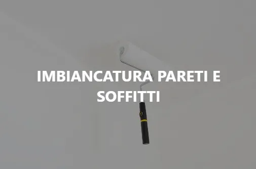 Paint roller over gray wall with text “Imbiancatura pareti e soffitti”