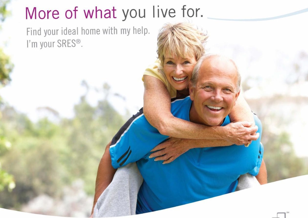 Smiling older couple, man carrying woman piggyback. Headline: