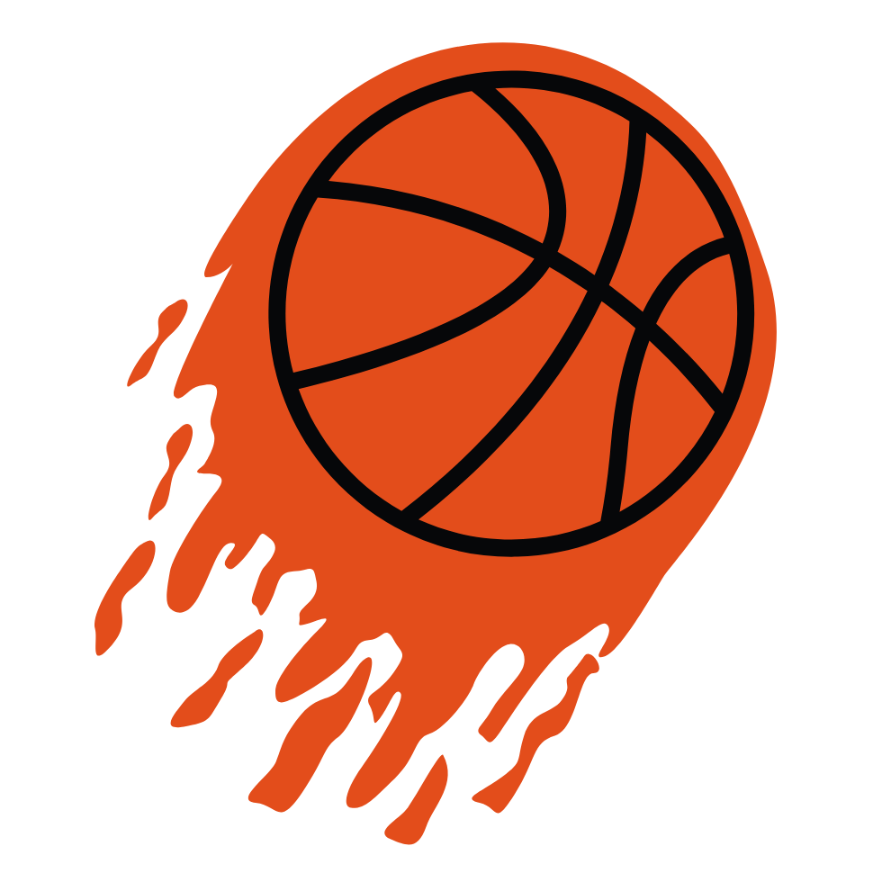 An orange basketball is flying through the air