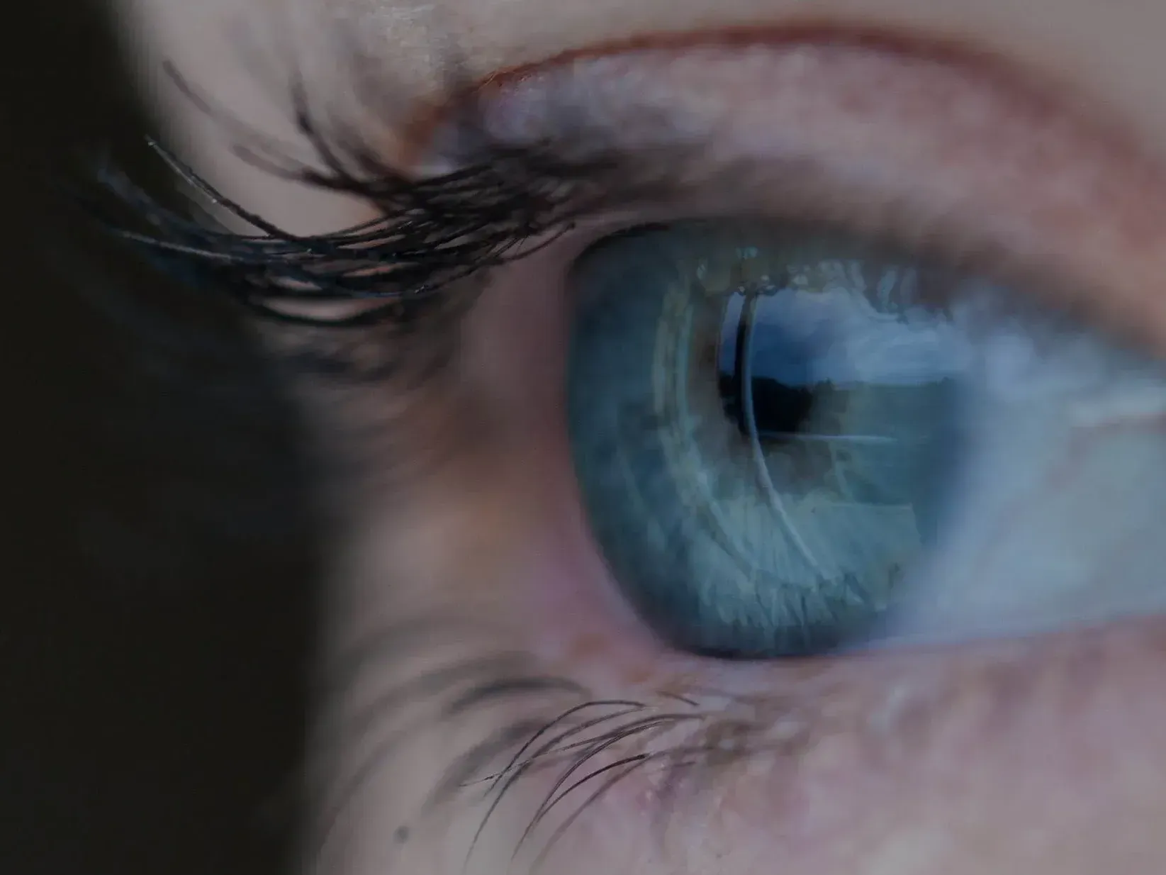 Beautiful Eye A close up of a person 's blue eye with long eyelashes.