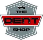 The Dent Shop logo with red and gray shield and black car icon