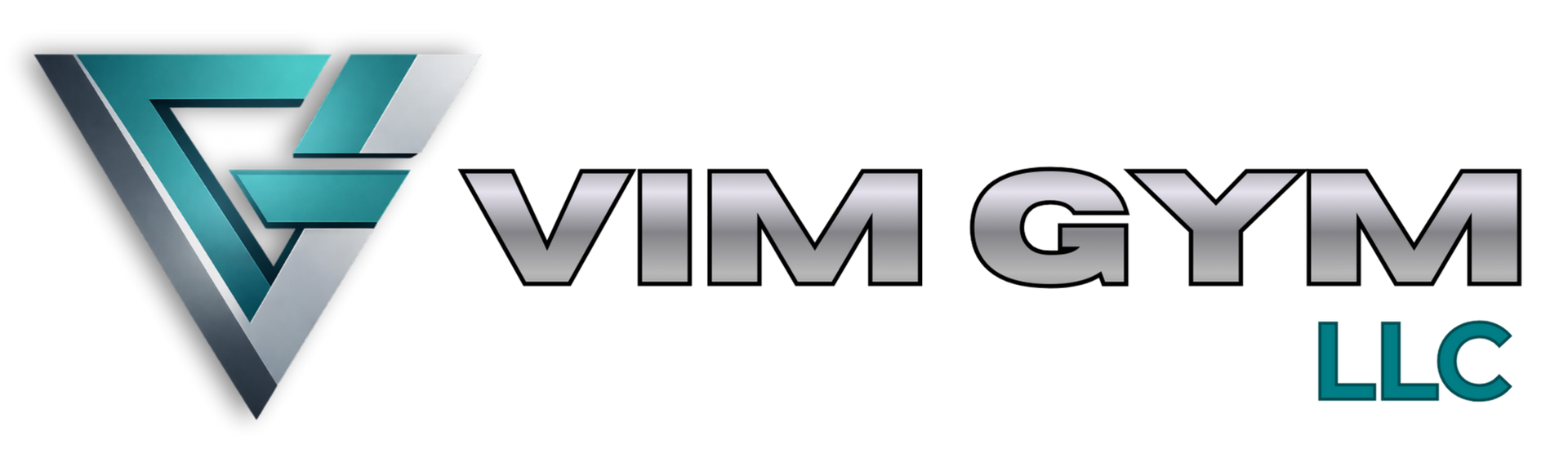 Logo for Vim Gym LLC: teal and gray abstract design with 