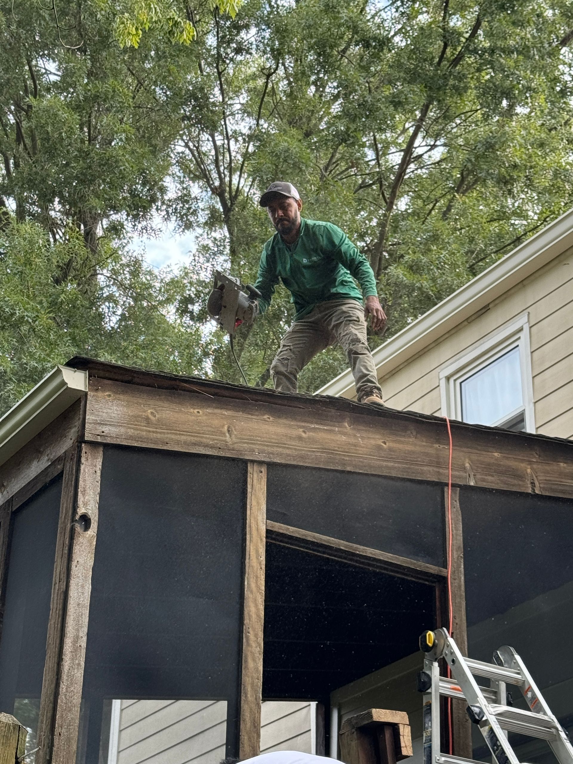 Pressure Treated wood and Fiberon screened-in porch with Screeneze, and heaters in Mclean, VA