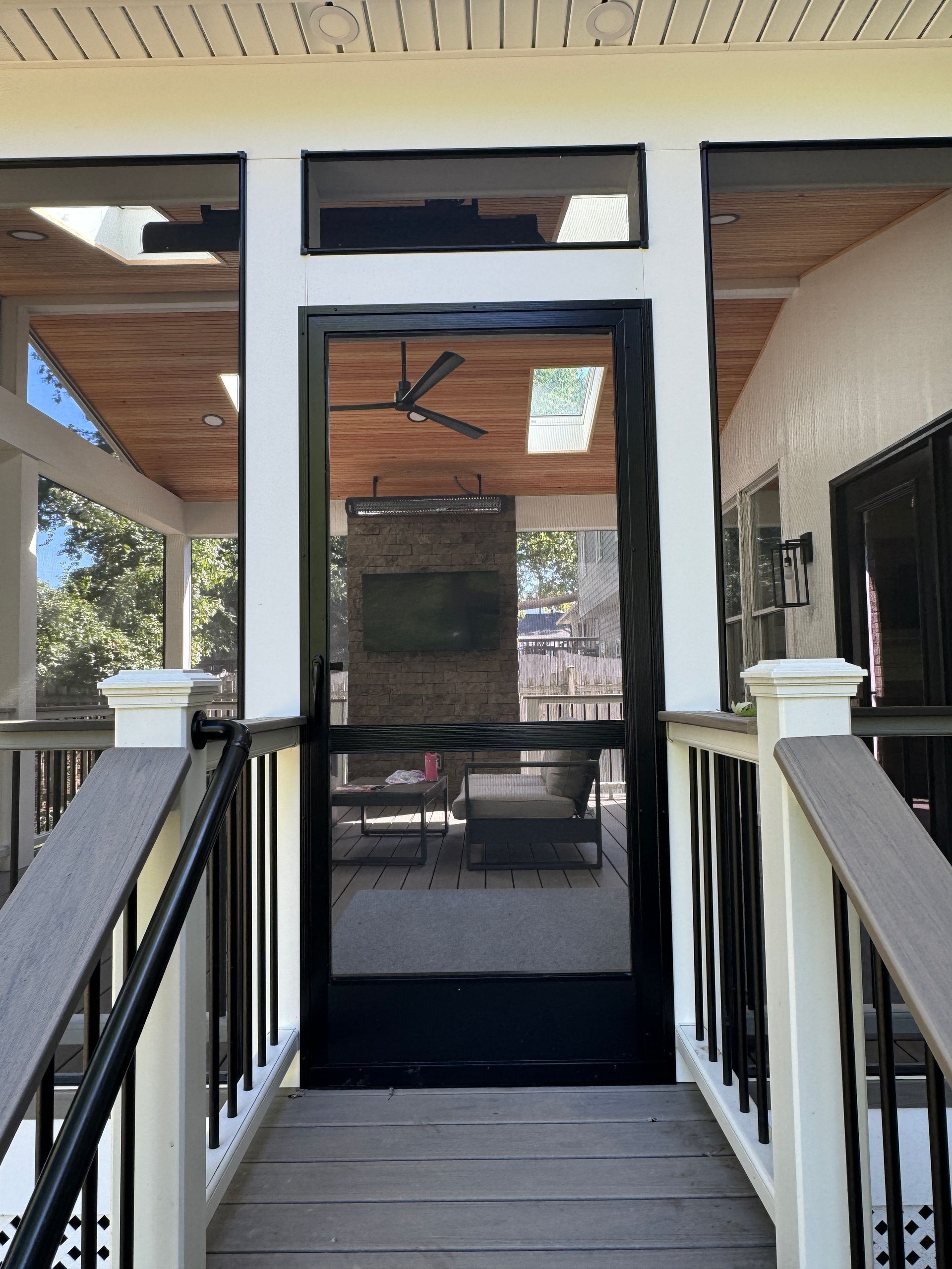Trex screened-in porch with Screen eze, heaters and TV wall in Vienna, VA
