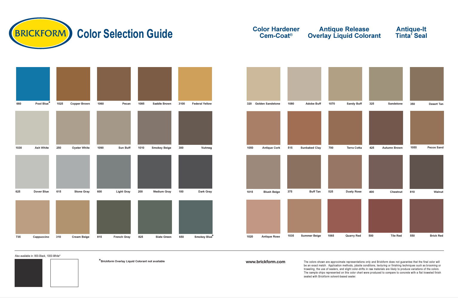 Brickform Stamped Concrete selection Color Chart