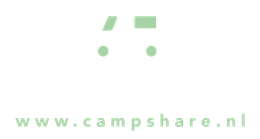 Het logo van Campshare, met een gestileerd camperbusje-icoon in het groen boven het websiteadres.