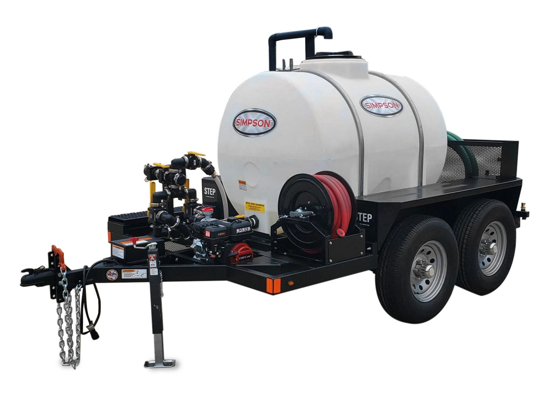 A trailer with a large tank on it on a white background.