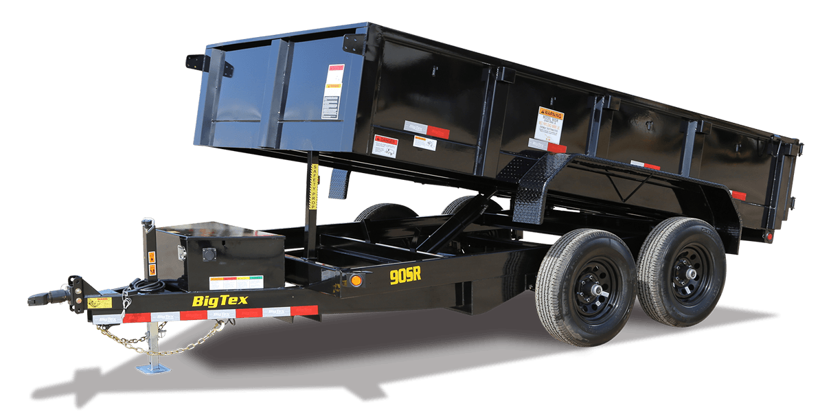 A dump trailer with a dumpster attached to it on a white background.