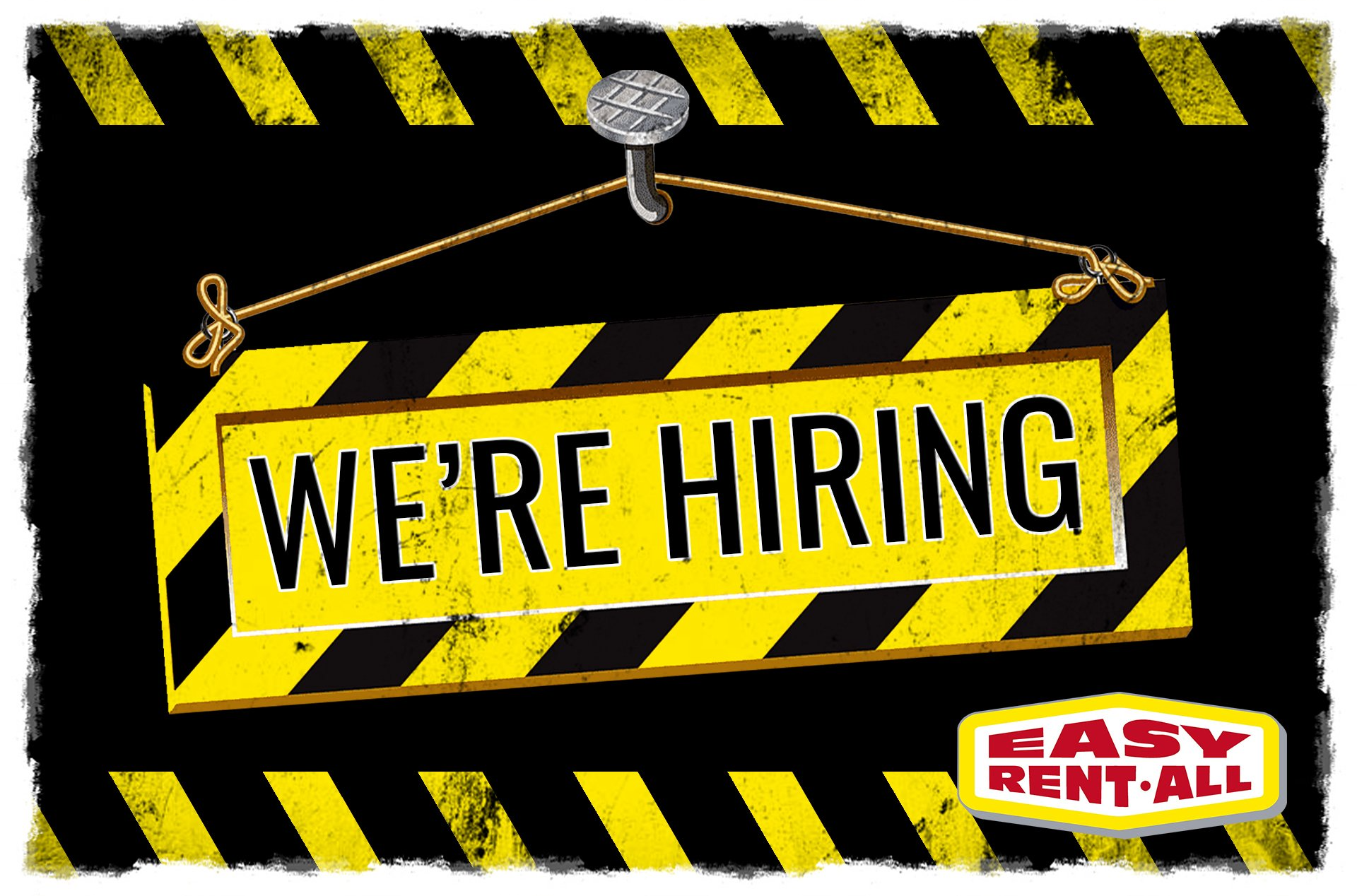 A yellow and black sign that says we 're hiring