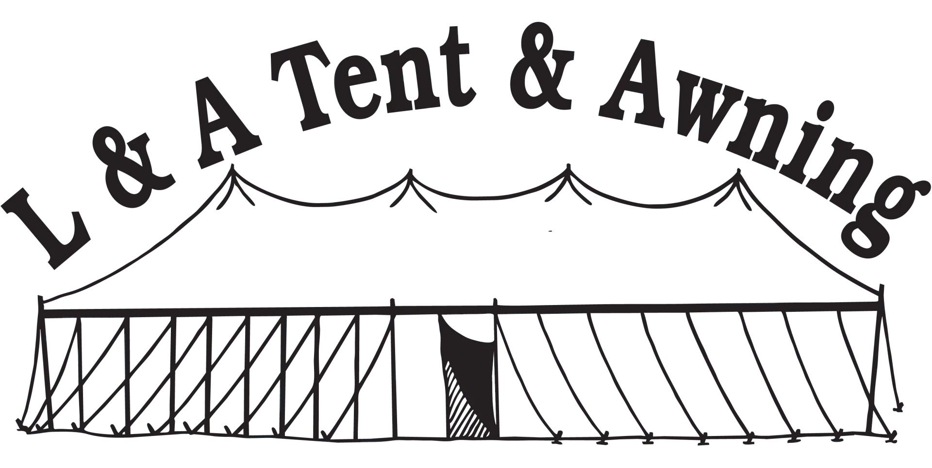 A black and white logo for l & a tent and awning