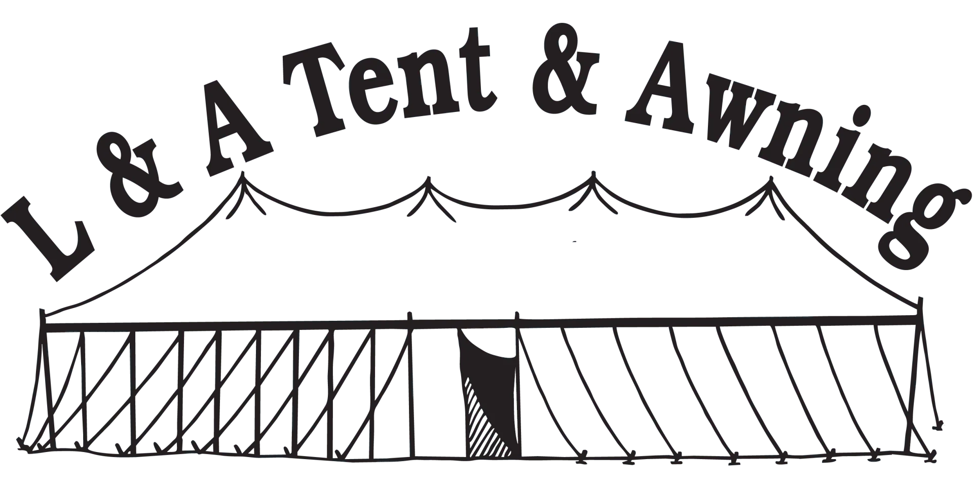 A black and white logo for l & a tent and awning