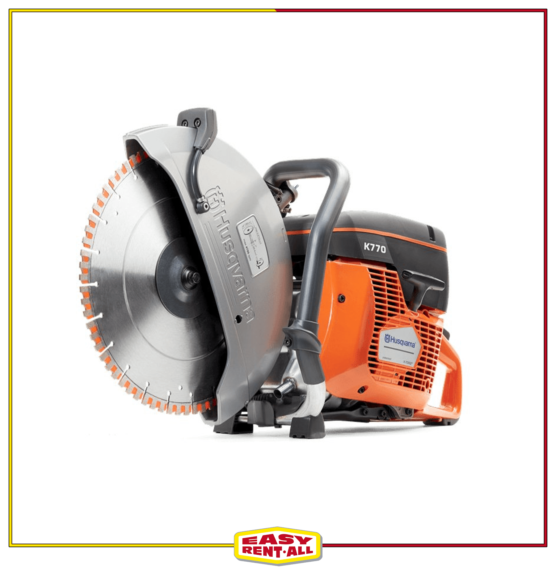 A husqvarna circular saw with a large blade on a white background.