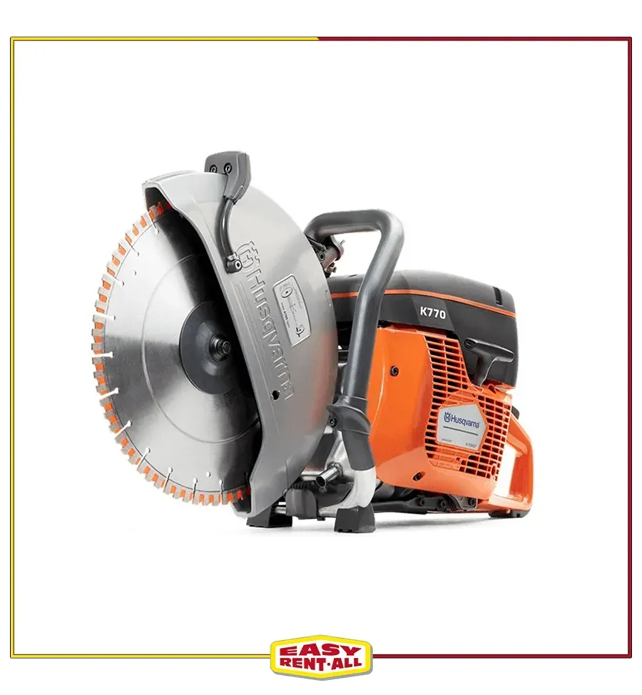 A husqvarna circular saw with a large blade on a white background.