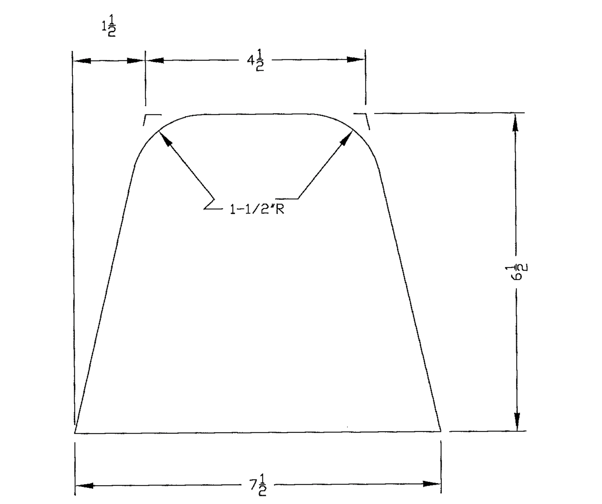 A black and white drawing of a curve with measurements