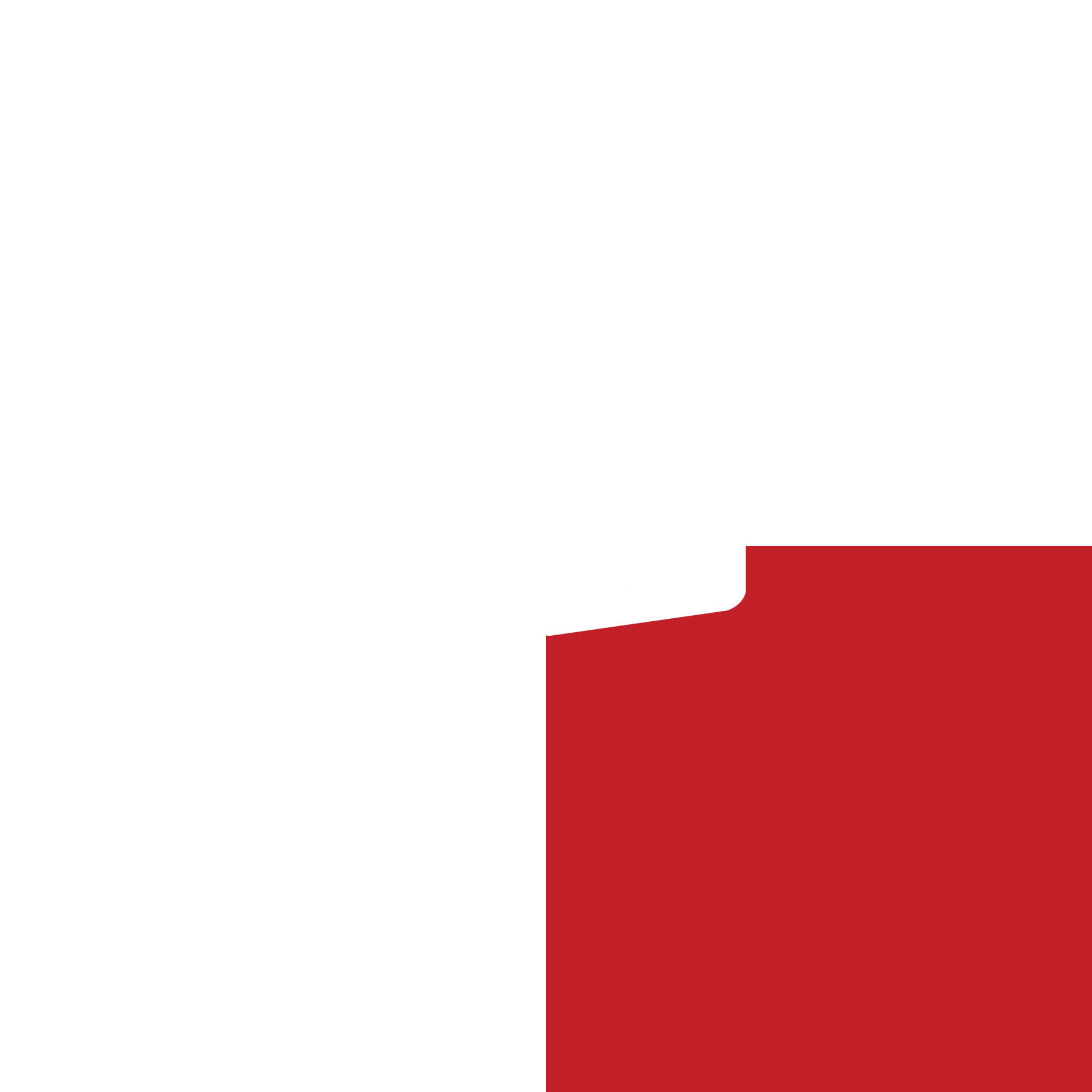 A red and white square on a white background.