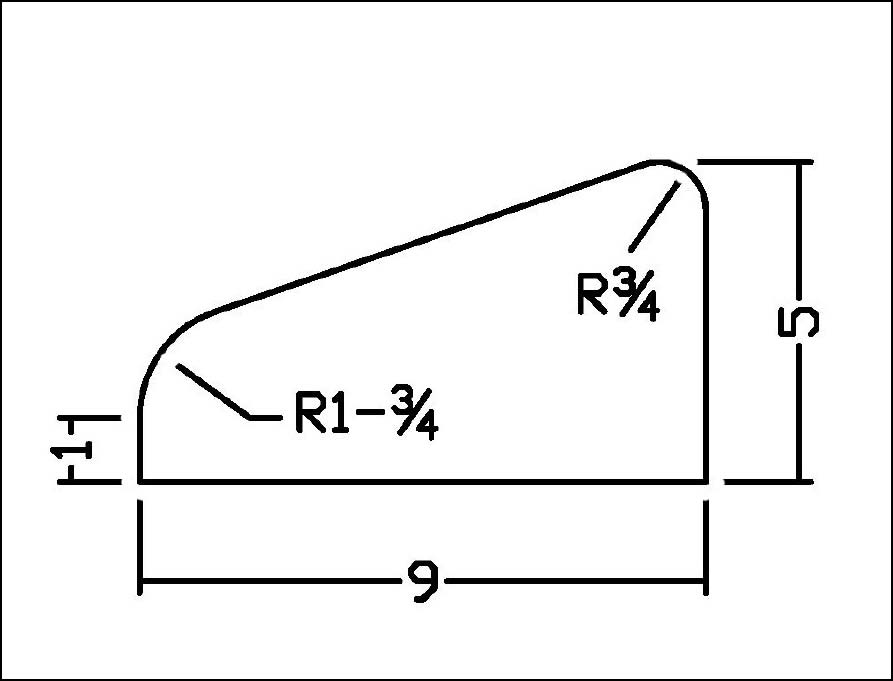 A black and white drawing of a triangle with measurements.