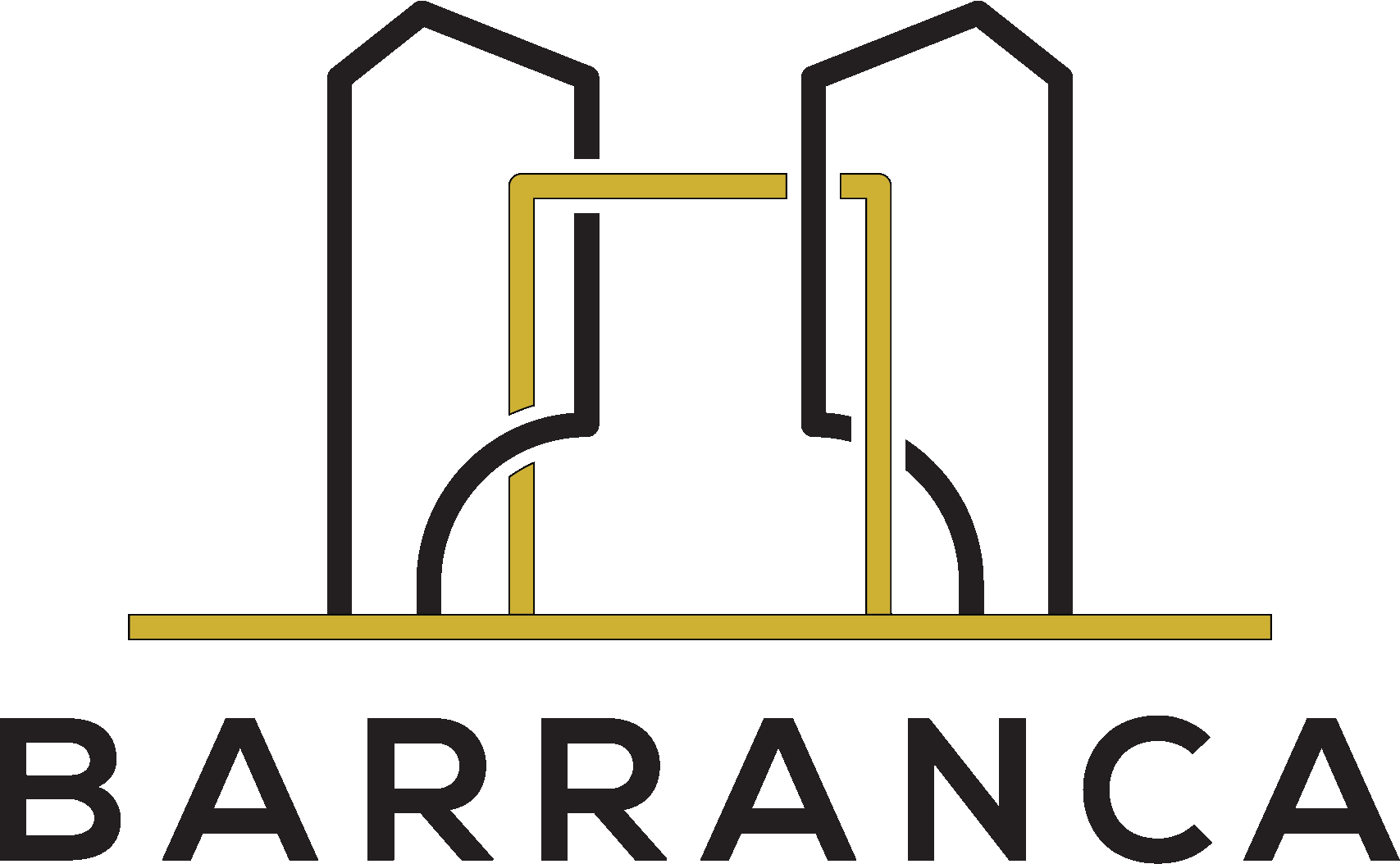 Barranca logo with black and gold abstract building shapes and the word “BARRANCA” below