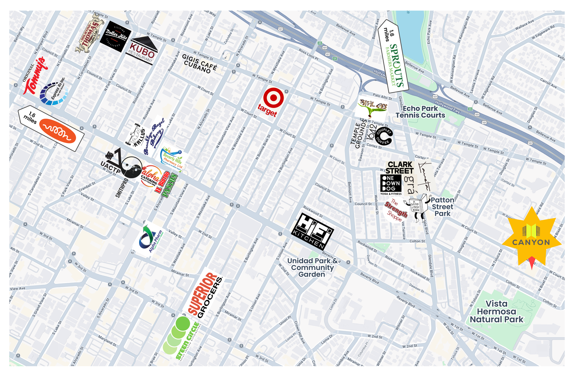 Map with various businesses and landmarks, including a Target and a park. A star indicates an unknown location.