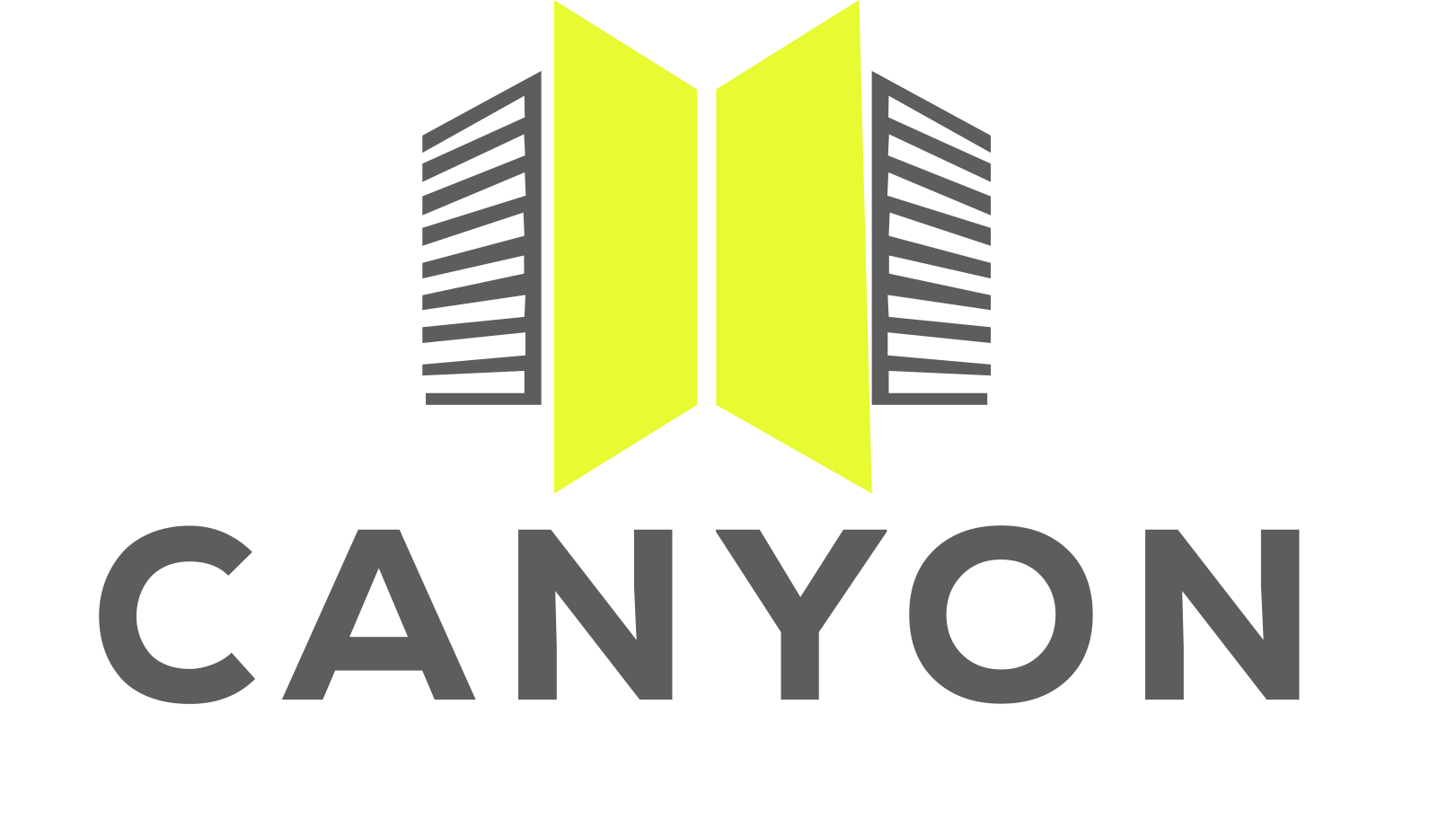 CANYON logo with gray text and lime green stylized canyon icon above