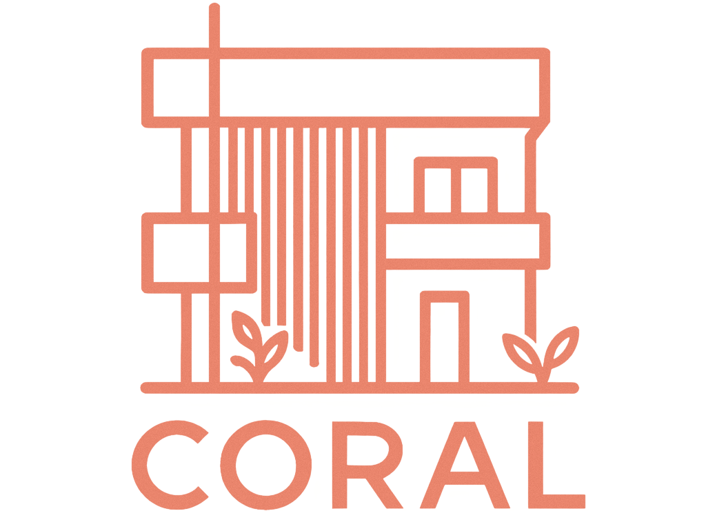 Coral building logo modeled like building