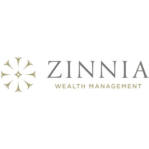 Logo for Zinnia Wealth Management: floral design and grey text.