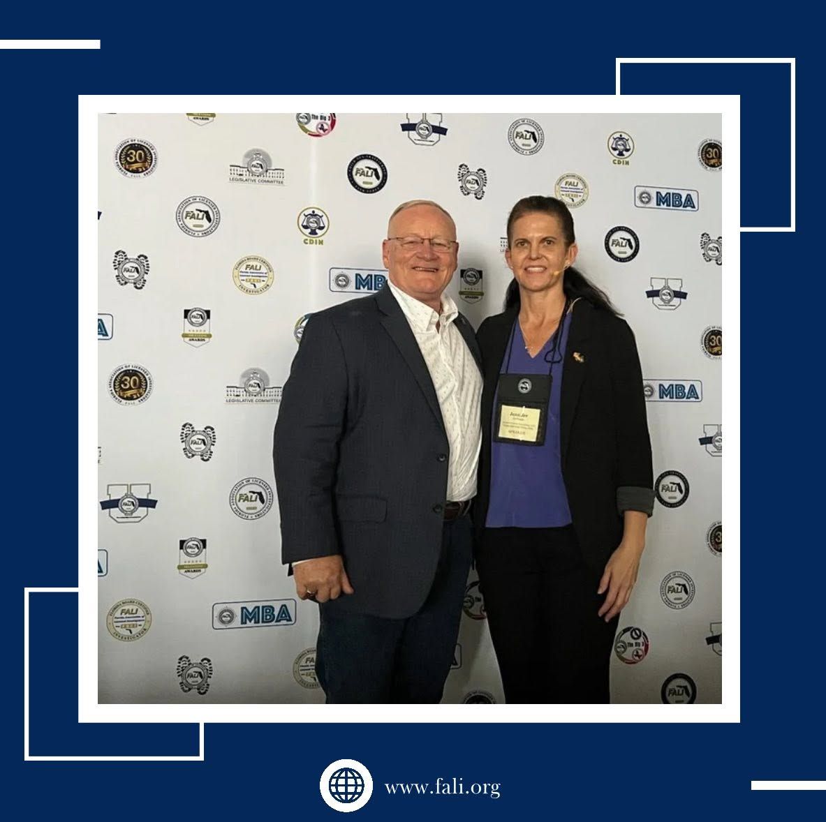 Jennifer Cormack with FALI President Tim O'Rourke after her FALI-U presentation on human trafficking and OSINT