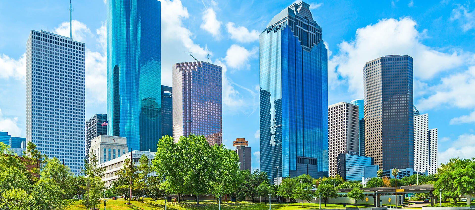 City Skyline over greenery