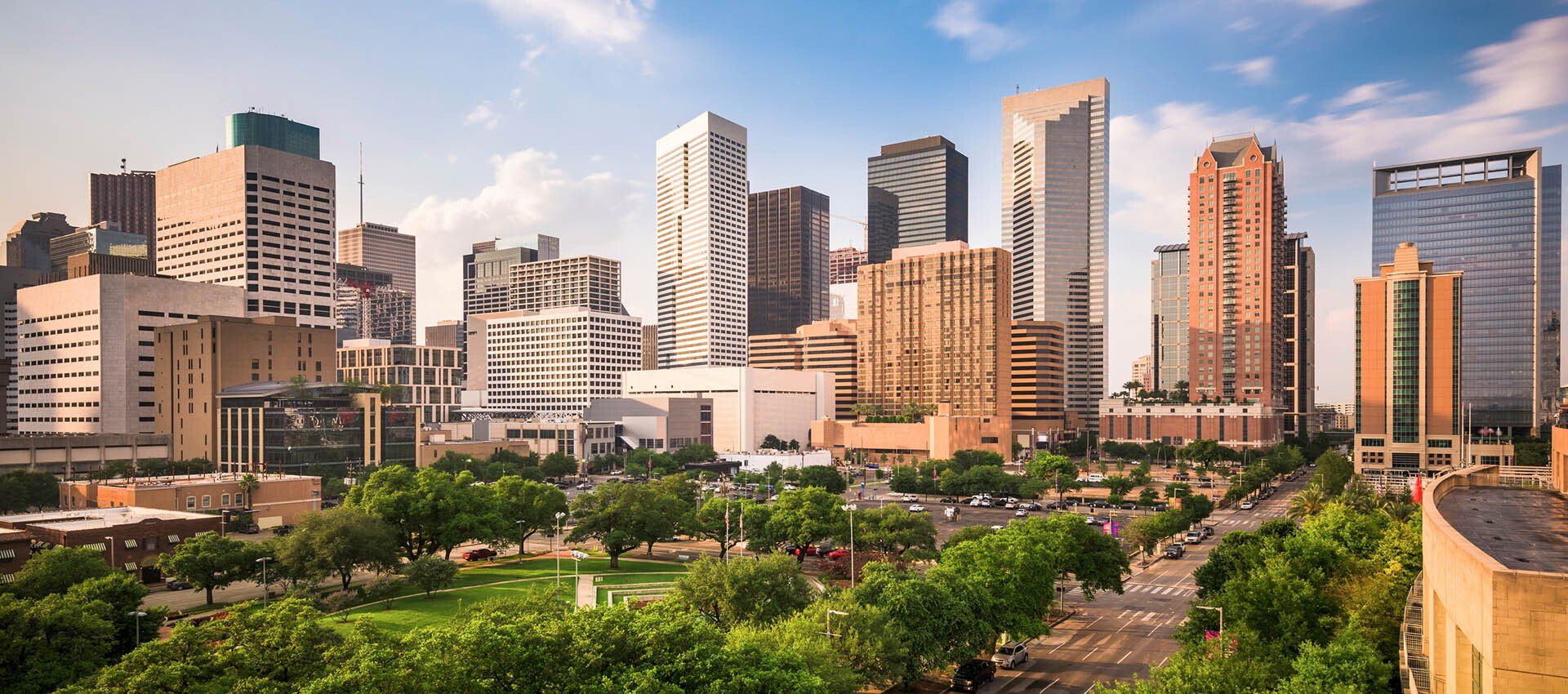 City Skyline over greenery