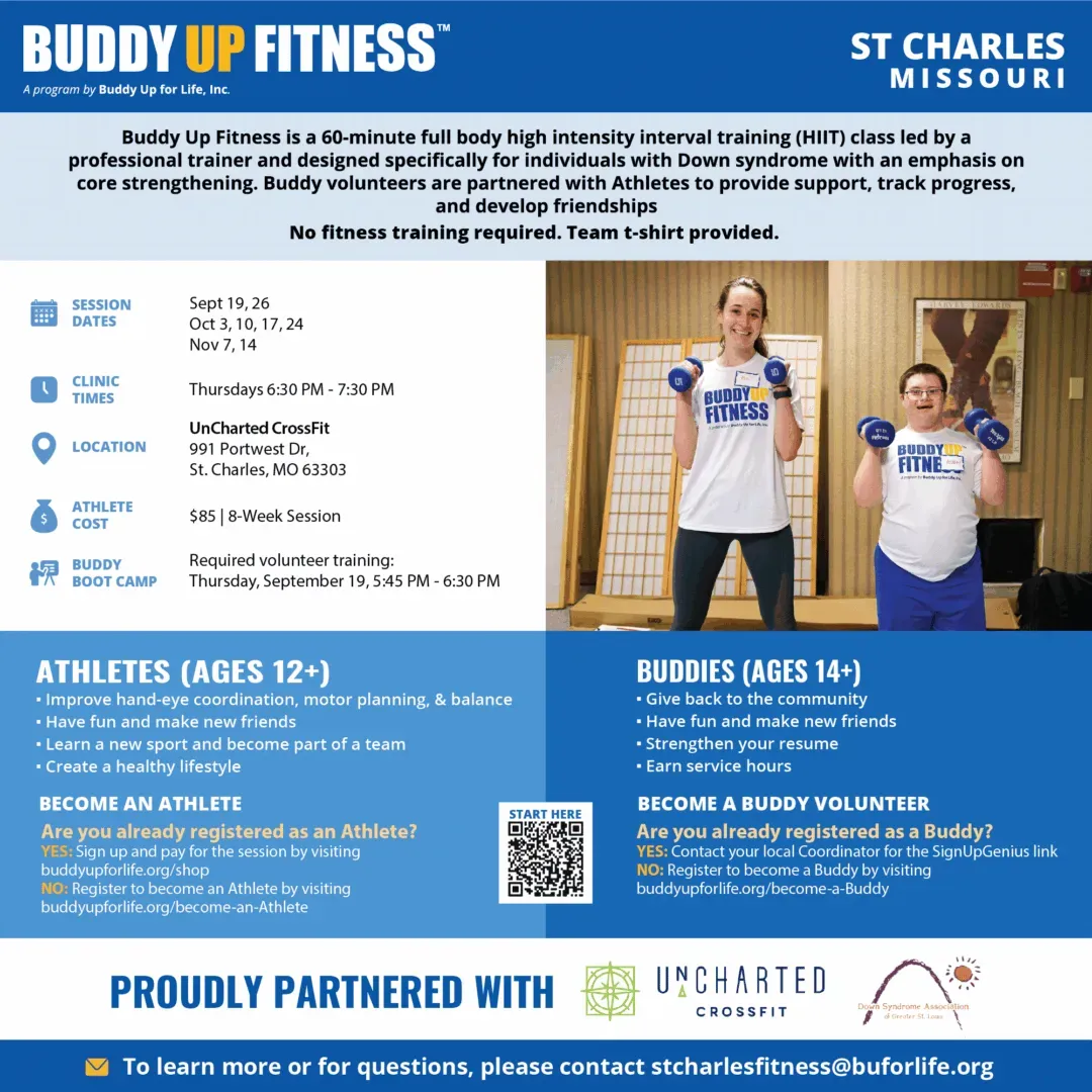 A poster for buddy up fitness in st charles missouri