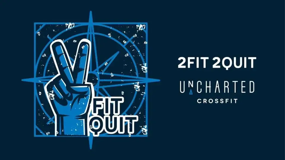 A logo for 2fit 2quit uncharted crossfit