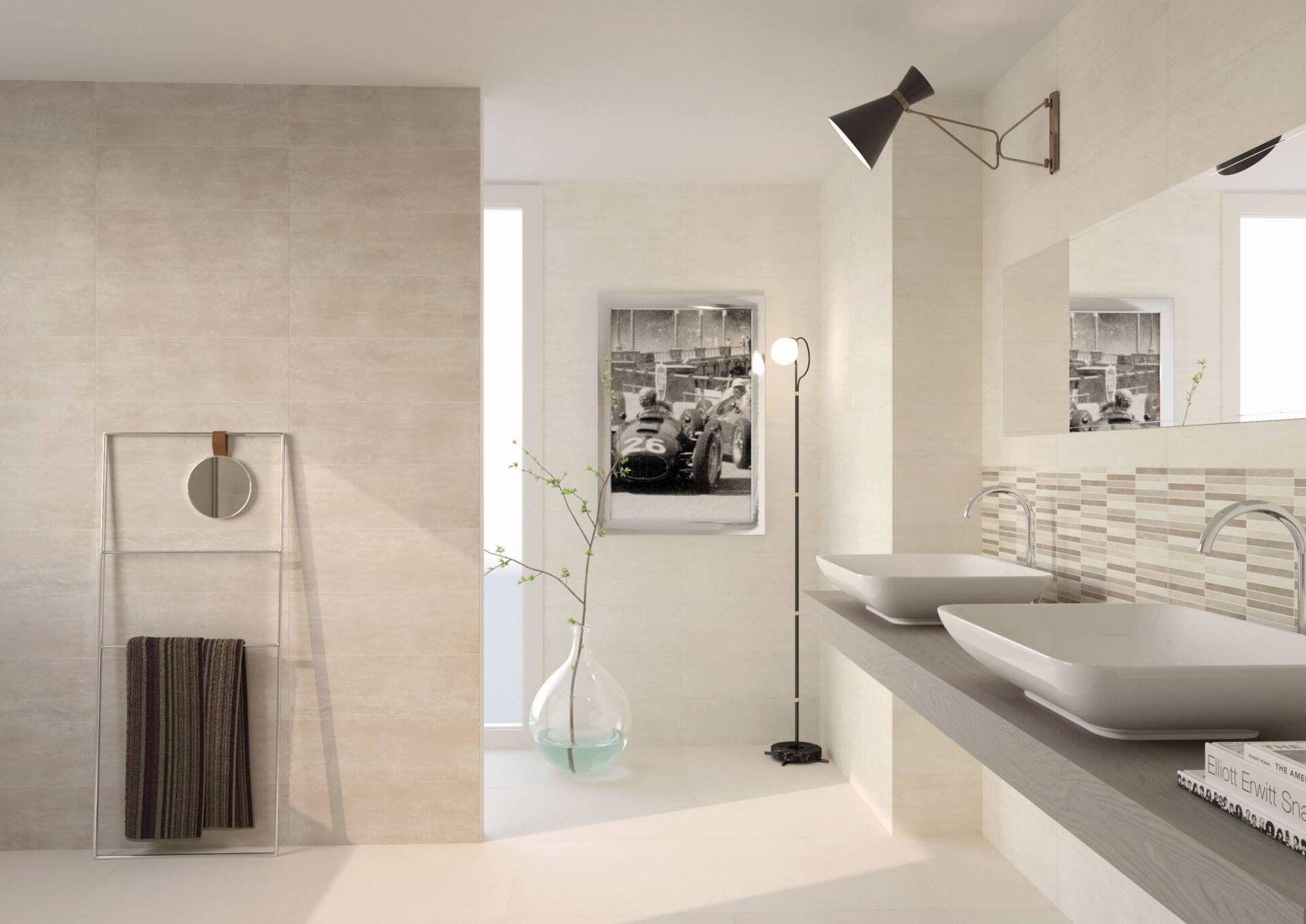 bagno con mattoni in ceramica
