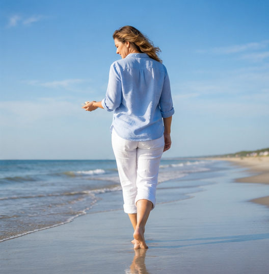 Woman walking on the beach in Fernandina Beach, FL