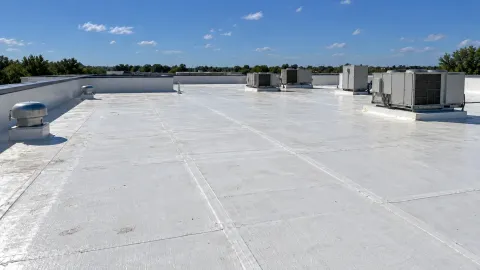Commercial flat roof with rooftop HVAC units
