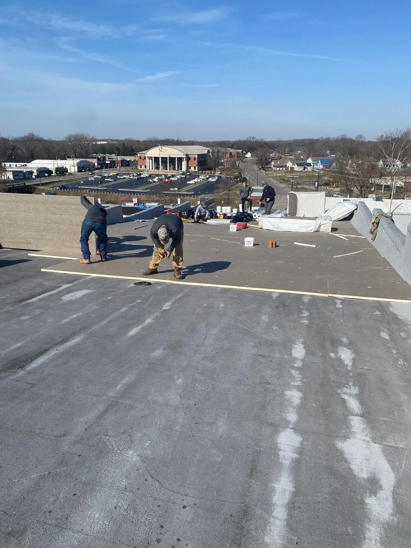 Roof repair job site