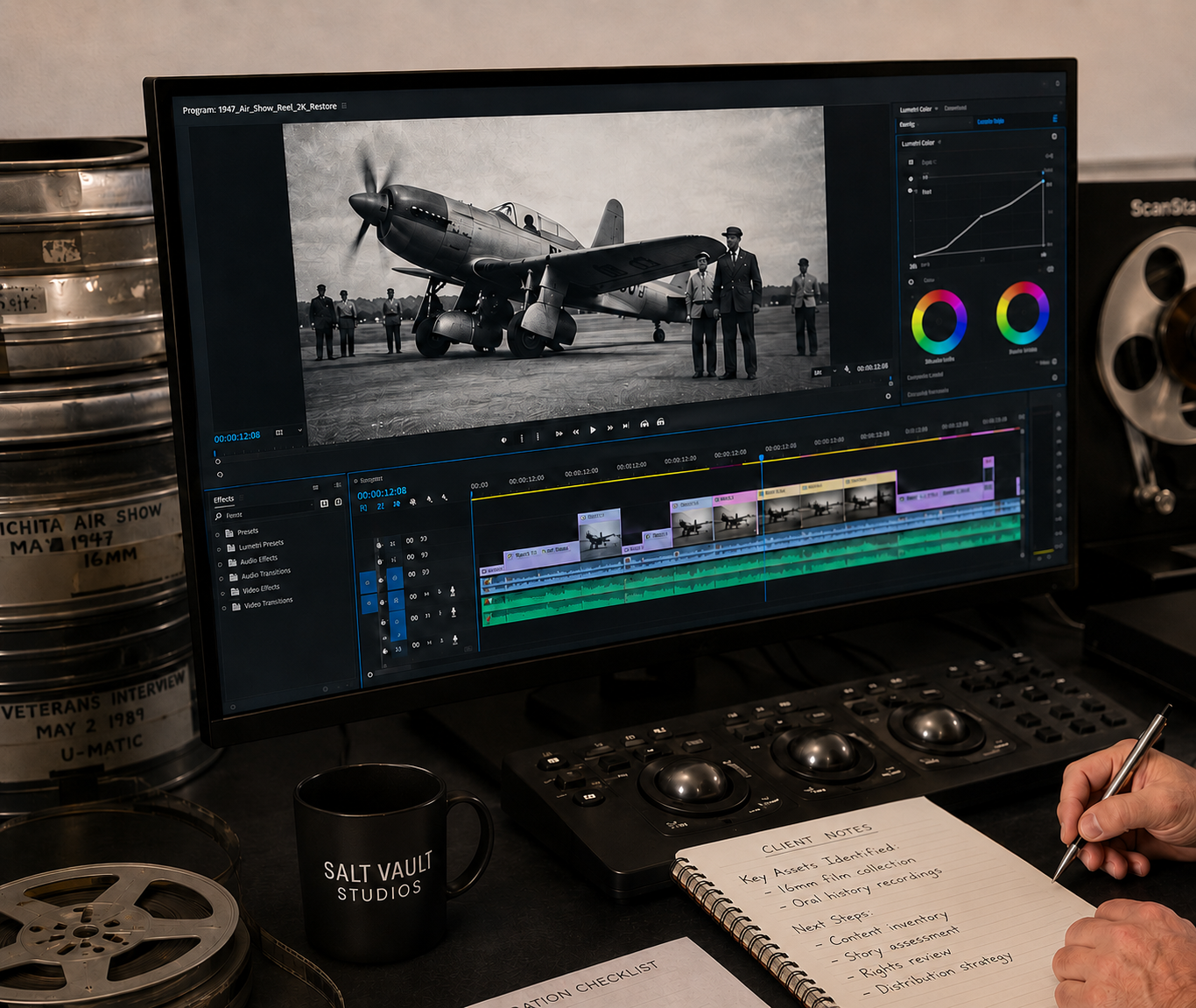 Film editing software on a digital monitor