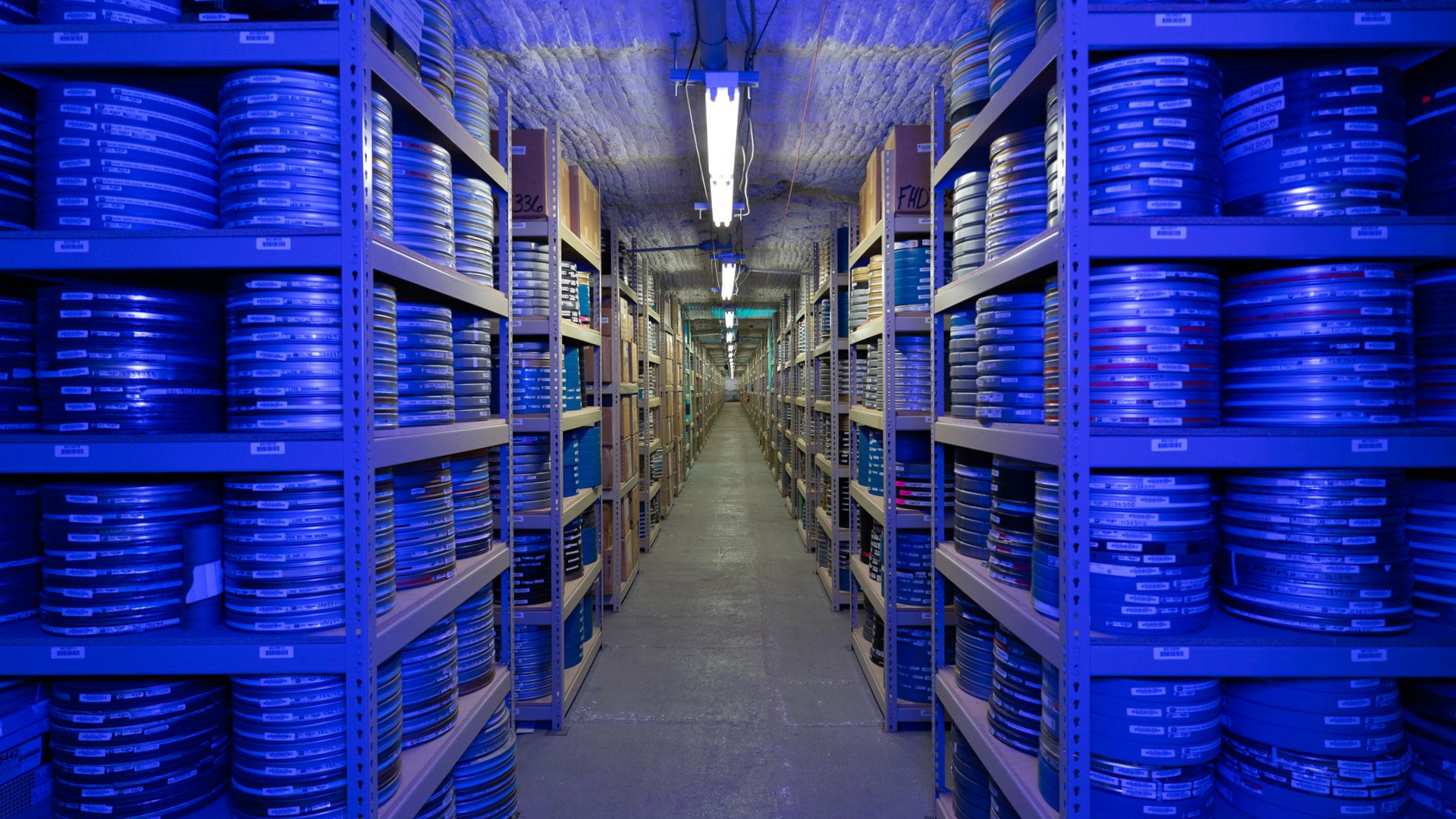 Underground storage of salt mine film racks